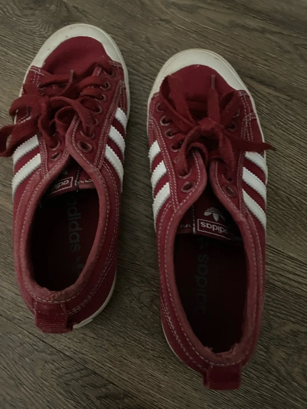 adidas Burgundy Canvas Low-Top Sneakers with White Stripes - Picture 2 of 2